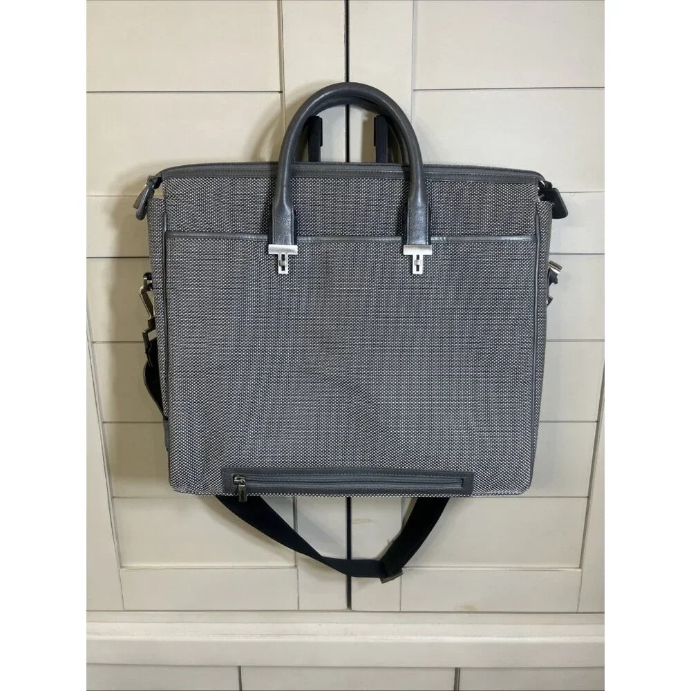 Tumi Gray Laptop Briefcase Bag W/Shoulder Strap Travel Business Work Tote $595